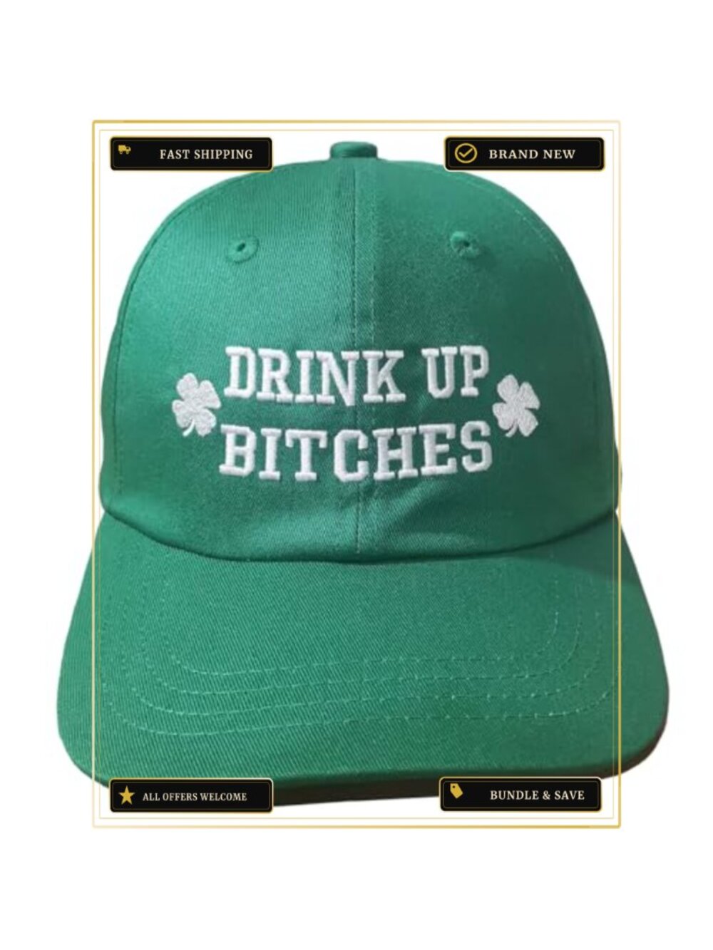 St Patricks Day Embroidered Shamrock Baseball Cap Cotton Adjustable Unisex